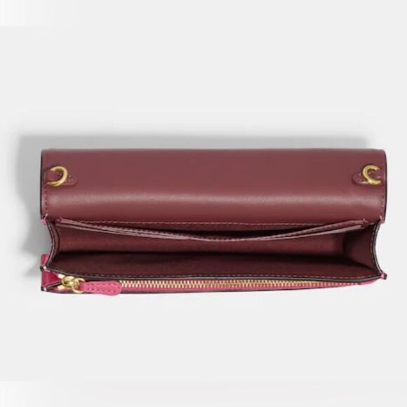Coach Anna pink leather Foldover Clutch‎ Crossbody with Trompe L'oeil Print - Picture 3 of 7